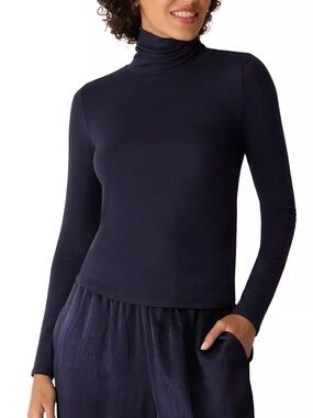Eileen Fisher Mélange Turtleneck Top Ink Blue Size XS Lyocell Minimalist